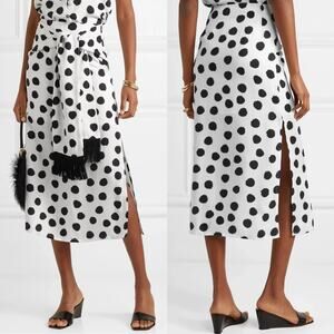 Mother of Pearl Kate Polka Dot Midi‎ Skirt Tie Front Fringe White Black Size 0